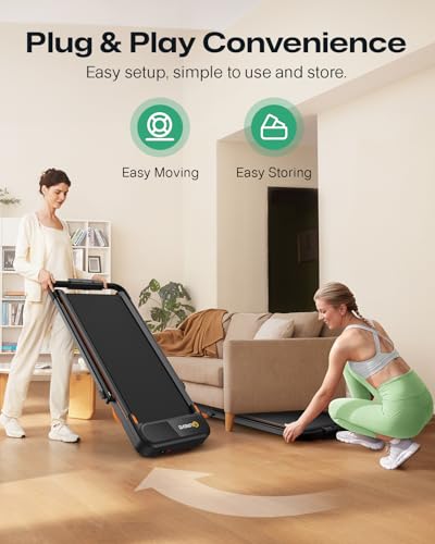 UREVO Strol 2E Smart 2-in-1 Folding Treadmill, Compact Walking Pad with Safety Handle, Plug and Play, Dual LED Display, Workout APP