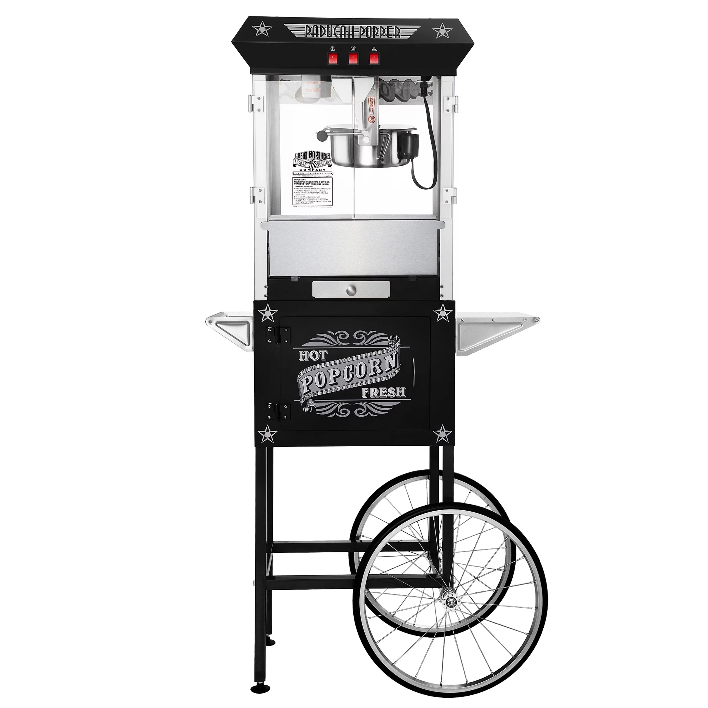 Great Northern Popcorn Black Antique Style 8oz Popcorn Popper Machine with Cart, 8 Ounce