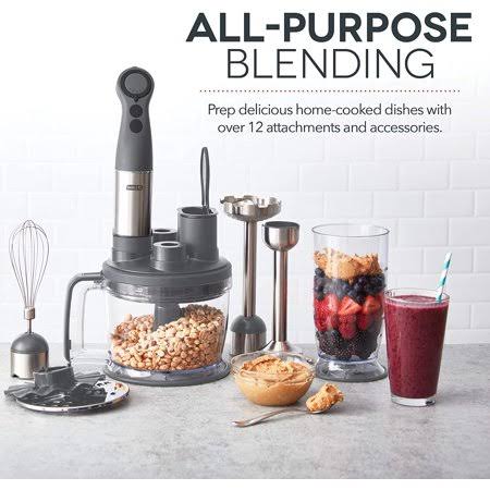 Dash Chef Series Deluxe Immersion Hand Blender, 5 Speed Stick Blender with Stainless Steel Blades, Dough Hooks, Food Processor,