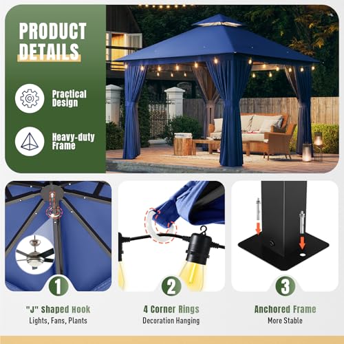 AOXUN Outdoor Gazebo for Patio 10x12, Metal Frame Canopy with Double Roofs