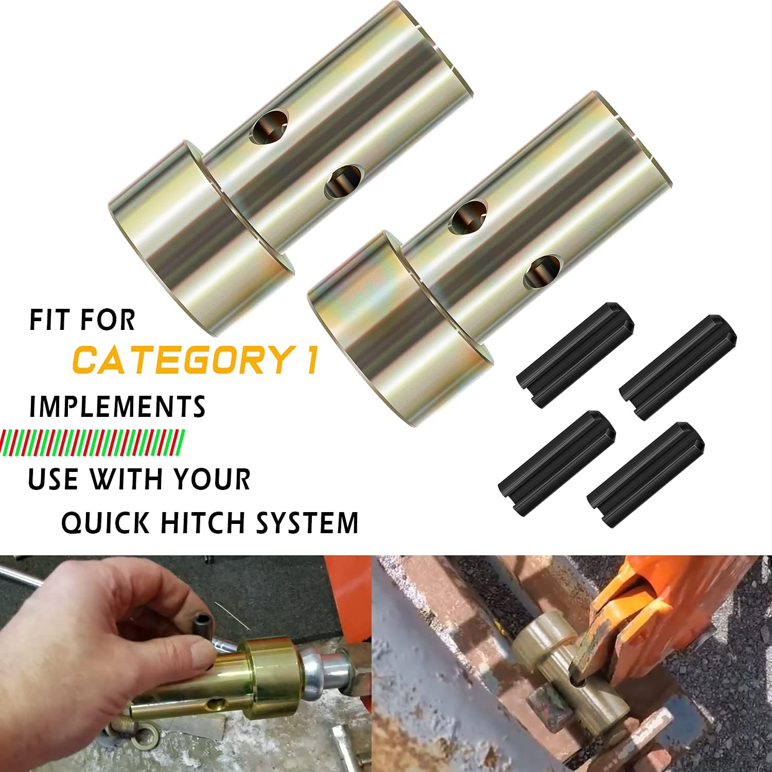 Pair of Cat 1 Quick Hitch Adapter Bushings Set for Category I 3-Point Tractors Use with Quick Hitch System