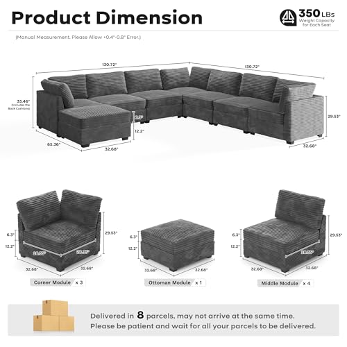 ovios 130.7" Modular Sectional Sofa Couch, U-Shaped Cloud Couches with 2 Ottomans Chaise