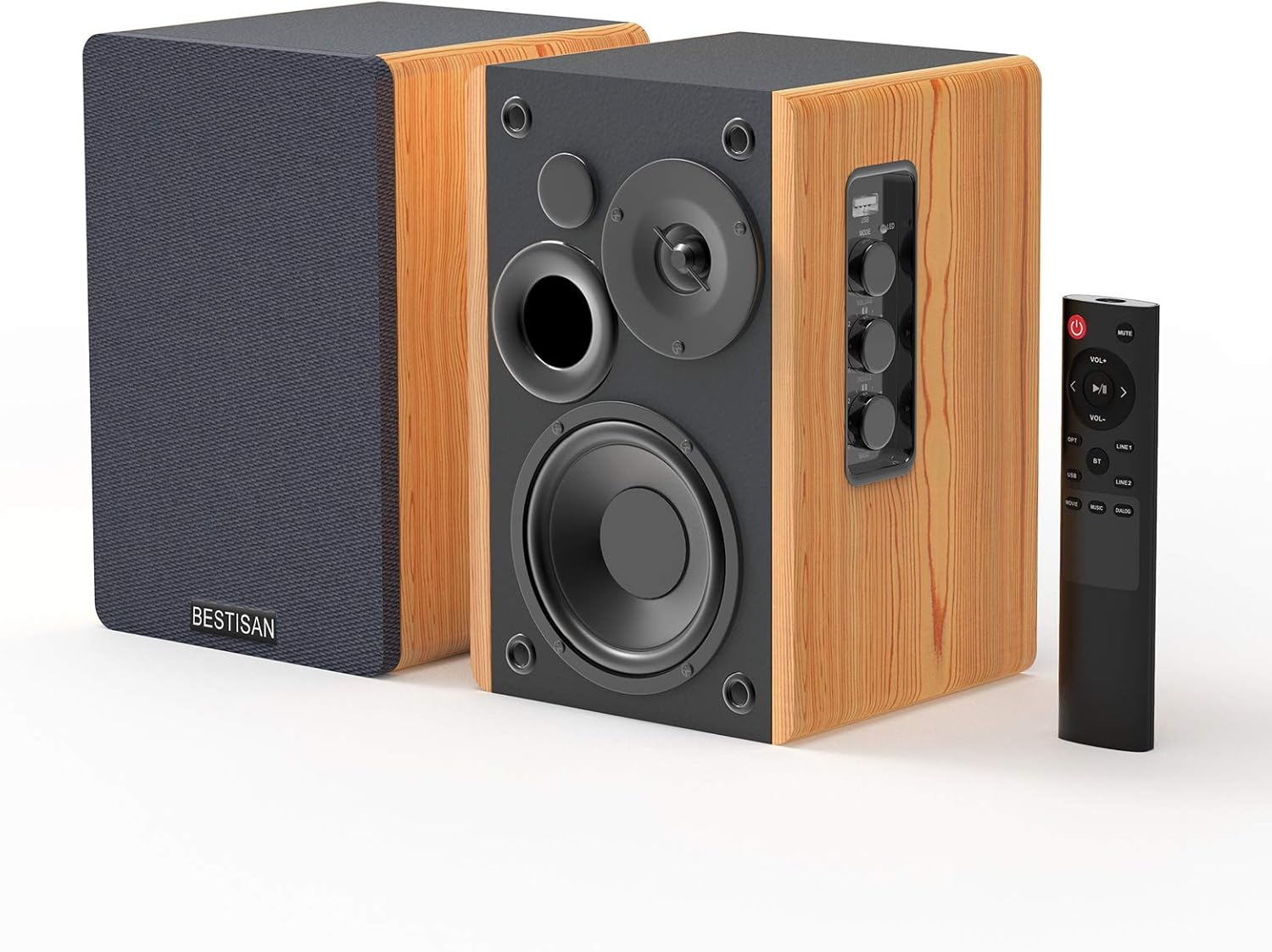 BESTISAN Bookshelf Speakers, Bluetooth Bookshelf Speakers, Wireless Powered Bookshelf Speakers, Bookshelf Speaker with Optical Input