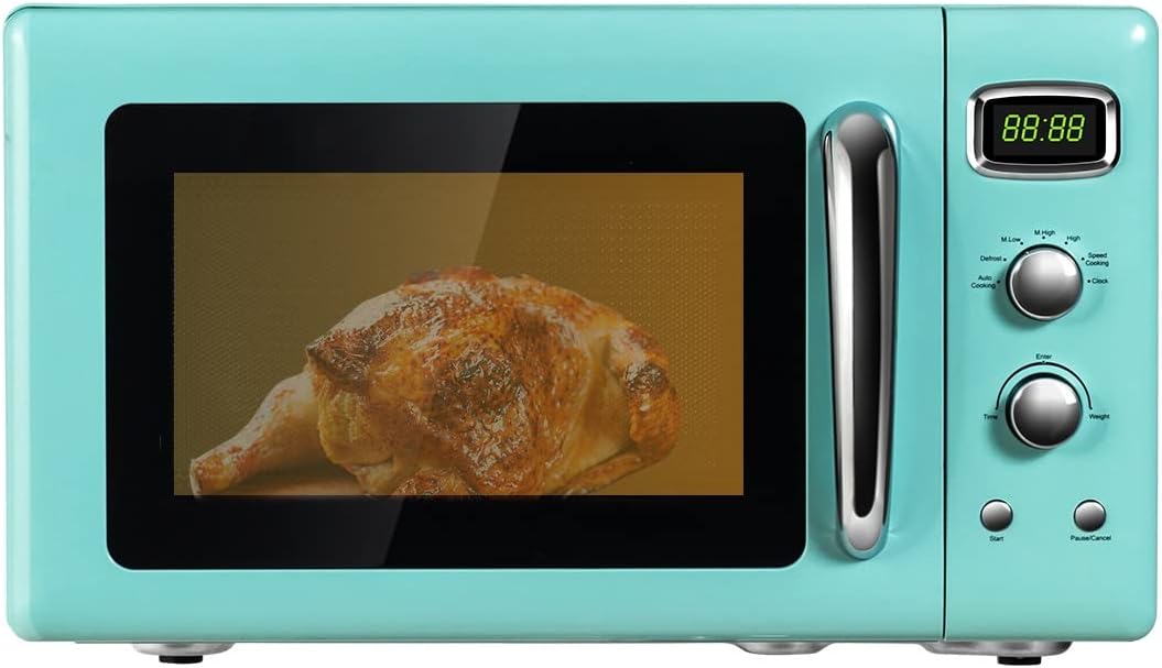 Retro Microwave Oven, SIMOE Compact Countertop Microwave 0.9 cu.ft. 900 W, Defrost & Auto Cooking Function, LED Display