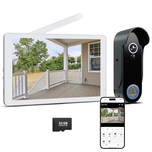 Wireless Doorbell Camera with Monitor Video Door Phone Intercom System 1080P 7'' Touch Screen Two-Way Audio Smart Door Bell with Chime