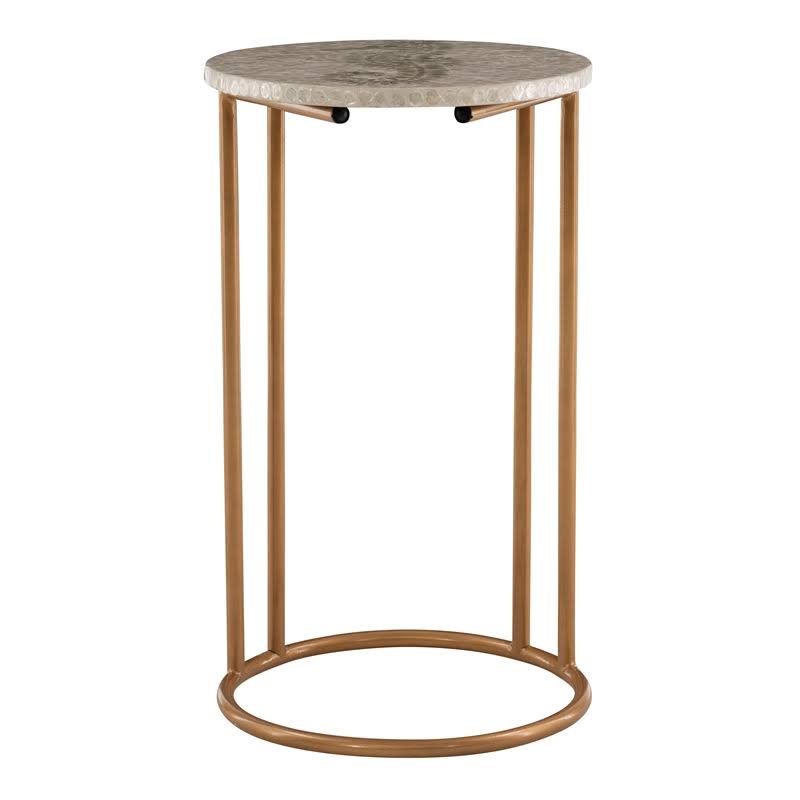 Riverbay Furniture Capiz Mosaic Seahorse Metal Accent C Table in Gold