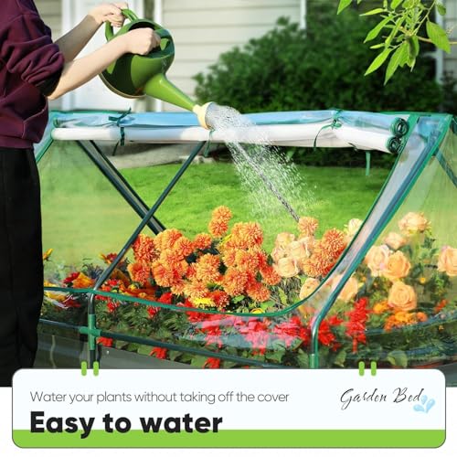 Quictent Raised Garden Bed Galvanized Raised Beds for Gardening Vegetables with Cover 8x4x1 ft Metal Planter Box Outdoor Use (Clear)