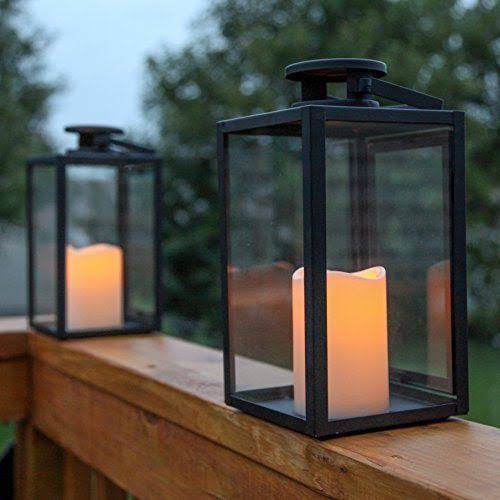 Lamplust Outdoor Flameless Black Candle Lanterns, Glass Paneled, 11x22 Height, Warm White