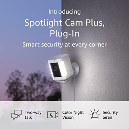 Ring Spotlight Cam Plus, Battery | Two-Way Talk, Color Night Vision, and Security Siren (2022 release) - White