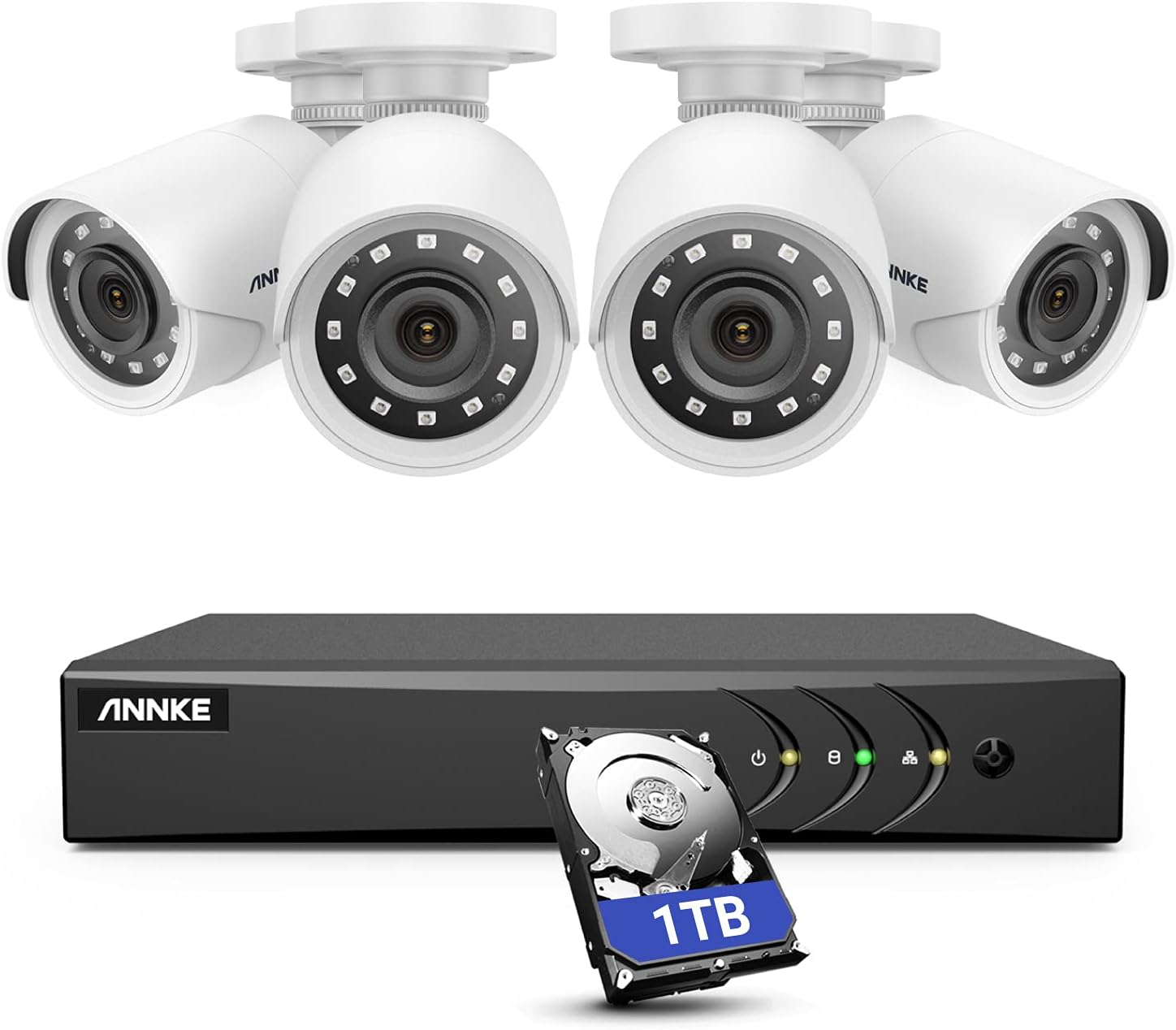 ANNKE 5MP lite Wired Security Camera System, 5-in-1 H.265+ 8CH DVR with 1 TB Hard Drive and (4) 1080p Weatherproof HD-TVI Surveillance Bullet Cameras