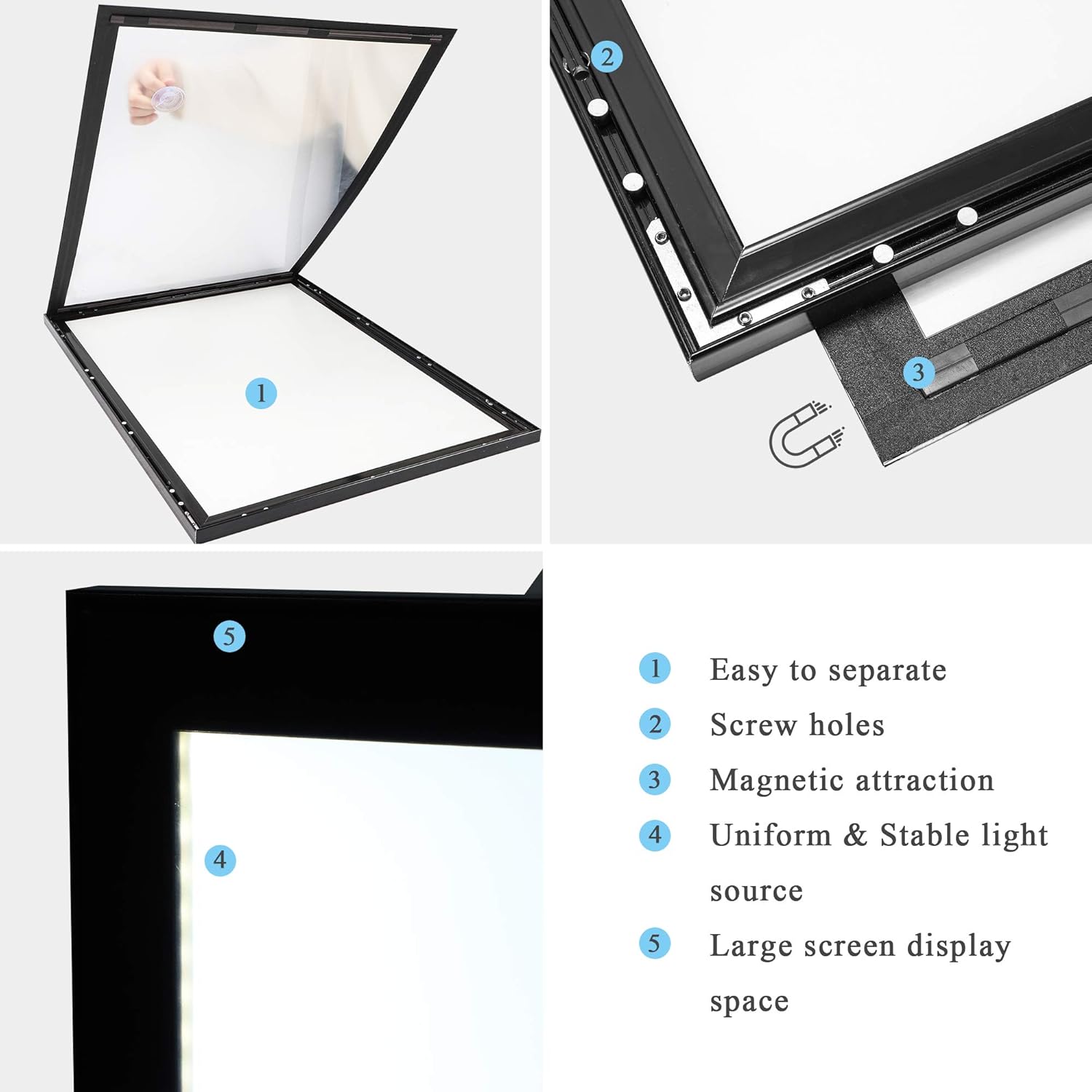 Spolehli Led Movie Poster Frame 27" x 40" Photo Frame LED Light Box Display Sign Holder in Black, Wall Mounting, Aluminum Profile