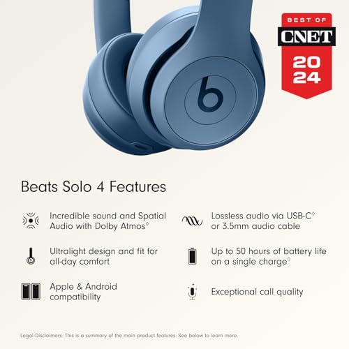 Beats Solo 4 - Wireless Bluetooth On-Ear Headphones, Apple & Android Compatible, Up to 50 Hours of Battery Life - Black & Gold