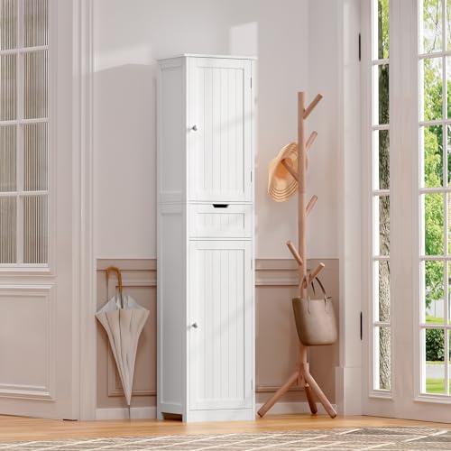 Iwell 67" Tall Bathroom Cabinet, Storage Cabinet with 2 Doors & 1 Drawer, Bathroom Storage Cabinets with Adjustable Shelves, for Living Room