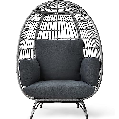 Best Choice Products Wicker Egg Chair, Oversized Indoor Outdoor Lounger for Patio, Backyard, Living Room w/ 4 Cushions, Steel Frame, 440lb Capacity
