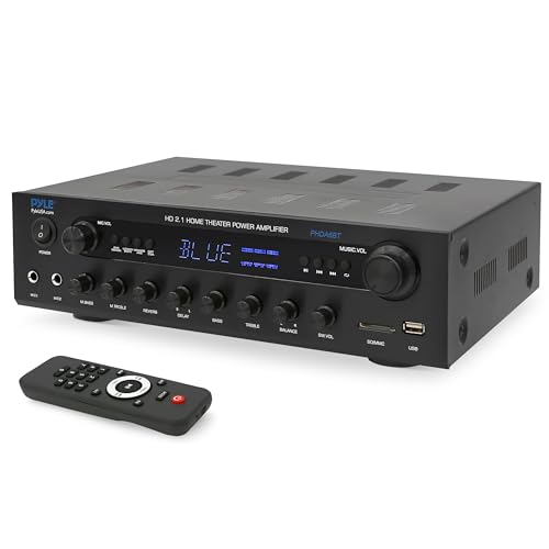 Pyle 400W Stereo Amplifier Receiver - BT Home Audio Amplifier with USB/SD Readers, FM Radio, 3.5mm Aux, Phono, Optical & Coaxial Inputs, LED Display