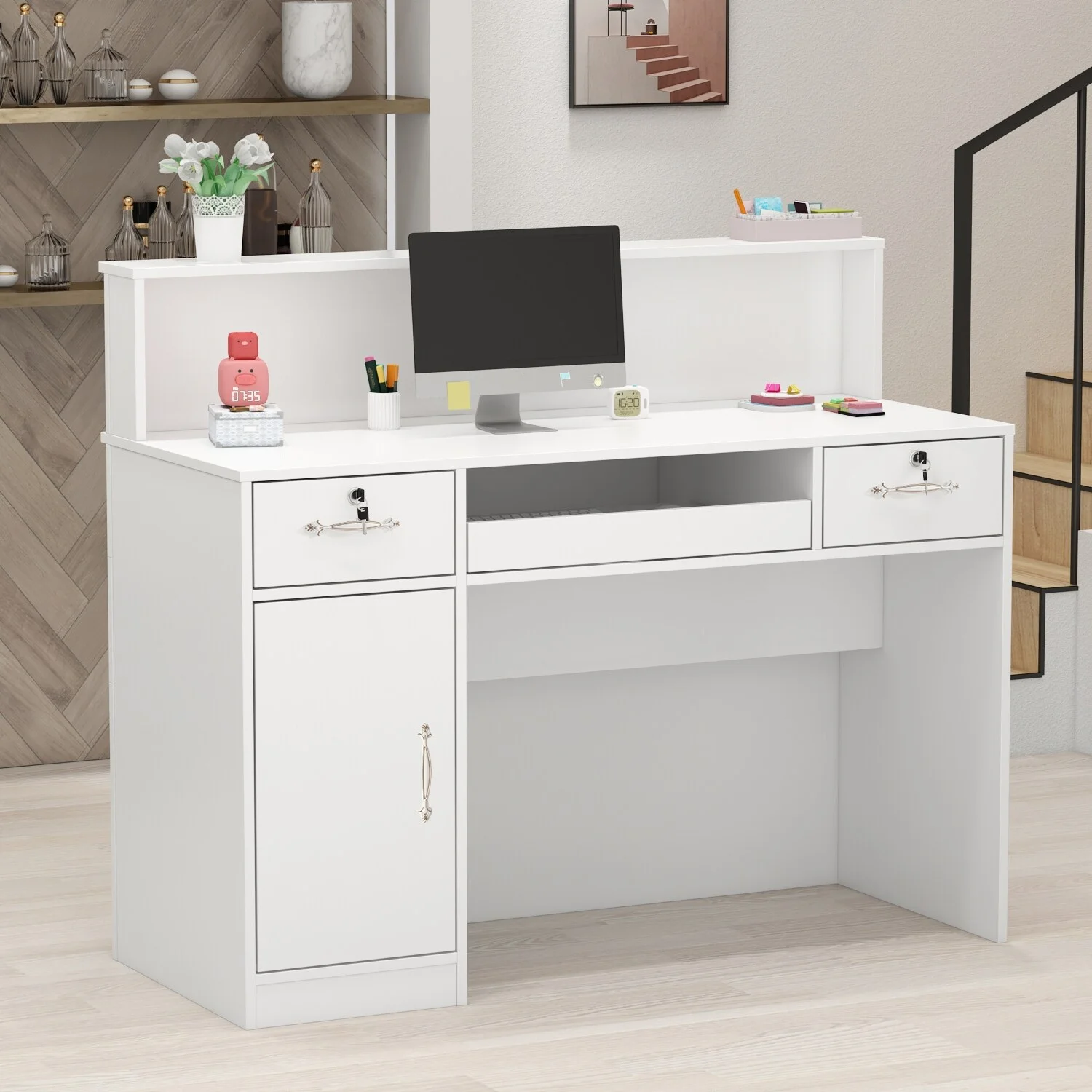 FUFU&GAGA Rectangular Wood Reception Desk Secretary Desk Computer Desk