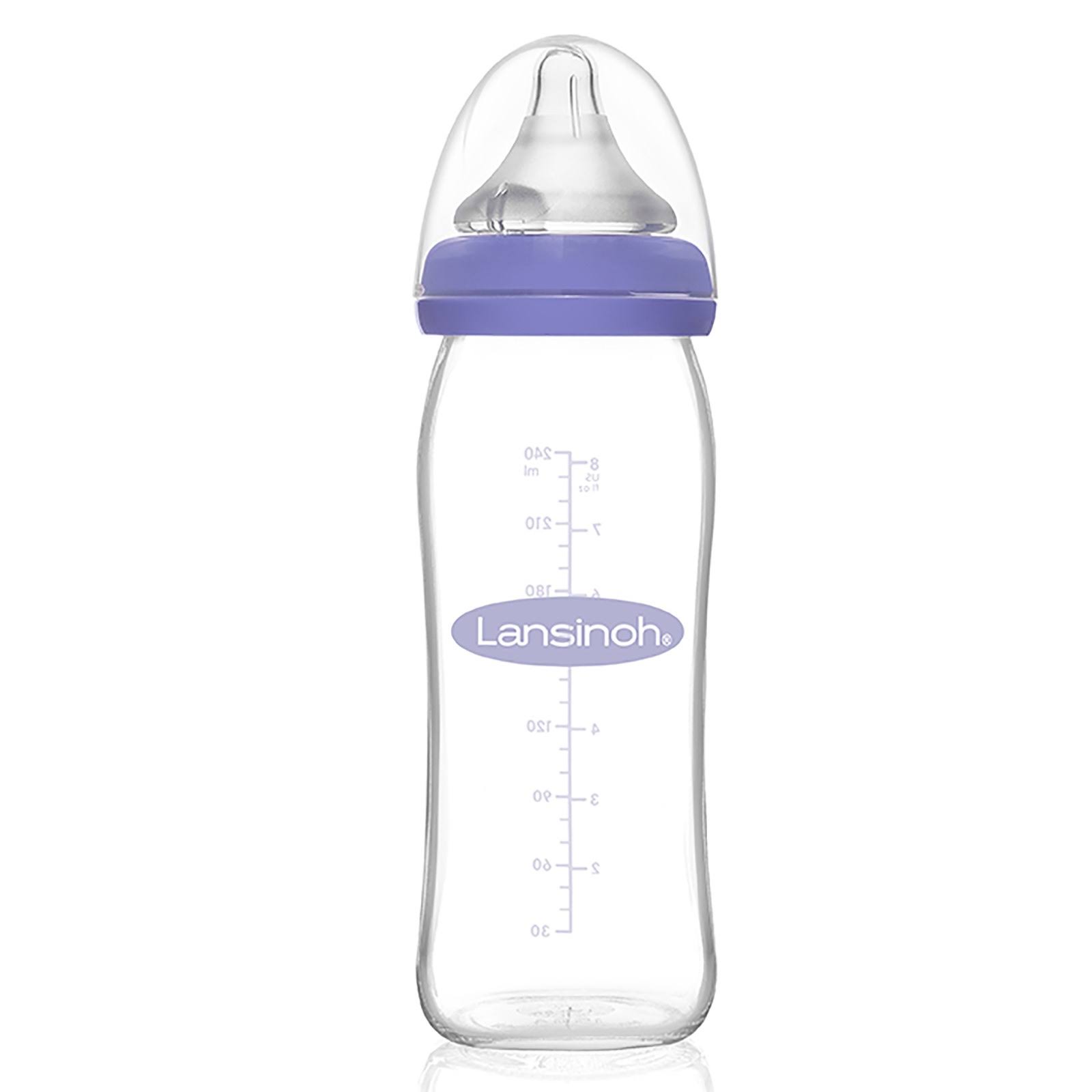 Lansinoh Glass Feeding Bottle with NaturalWave Teat, 240 ml