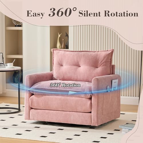 360 Swivel Accent Barrel Chair with Storage Ottoman & Headrest
