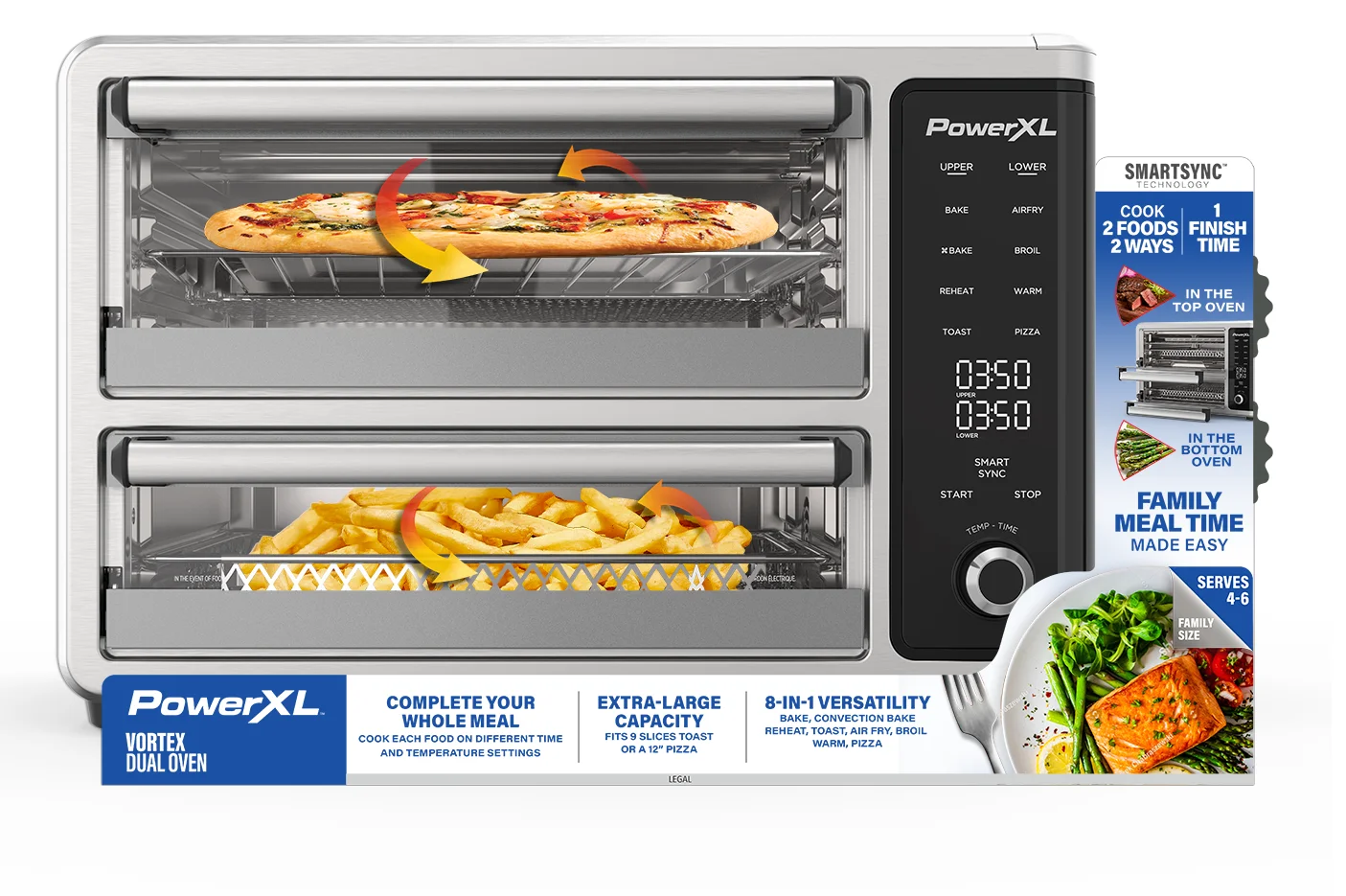 PowerXL SmartSynx Dual Door Oven, 8 Quick-Touch Cooking Presets including Air Fry, Toast, Bake, Broil, Reheat and More