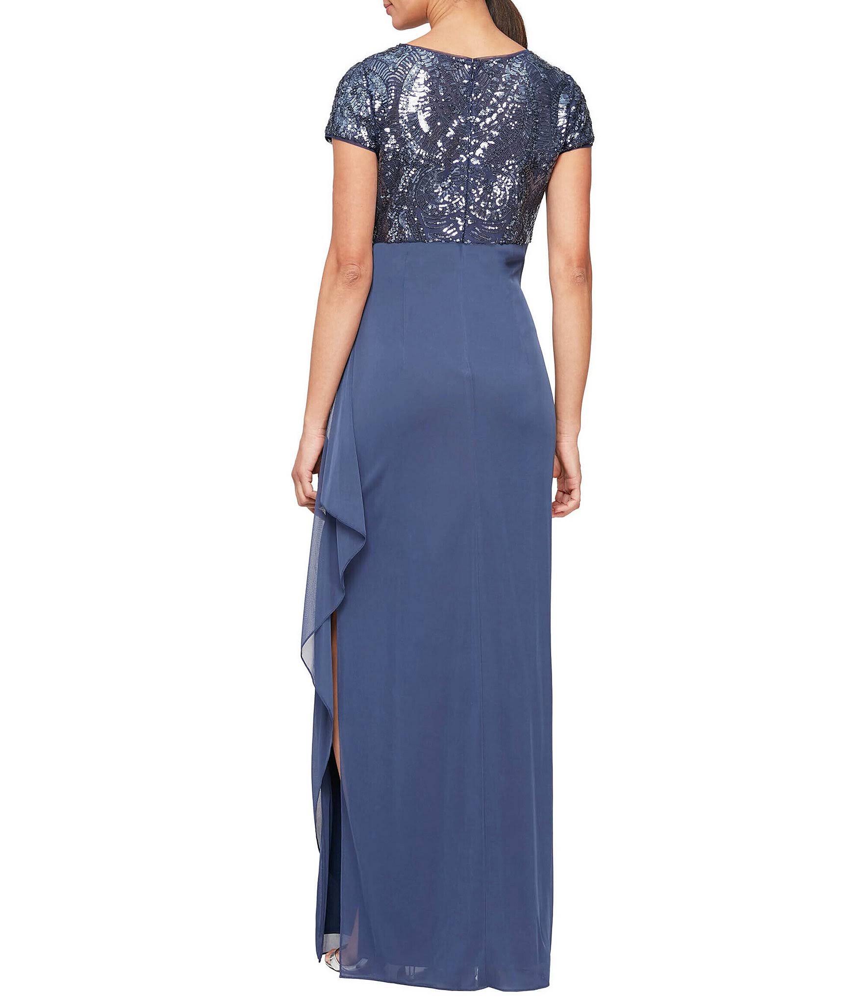 Alex Evenings Cap Sleeve Stretch Sequin Side Ruffle Gown - 4