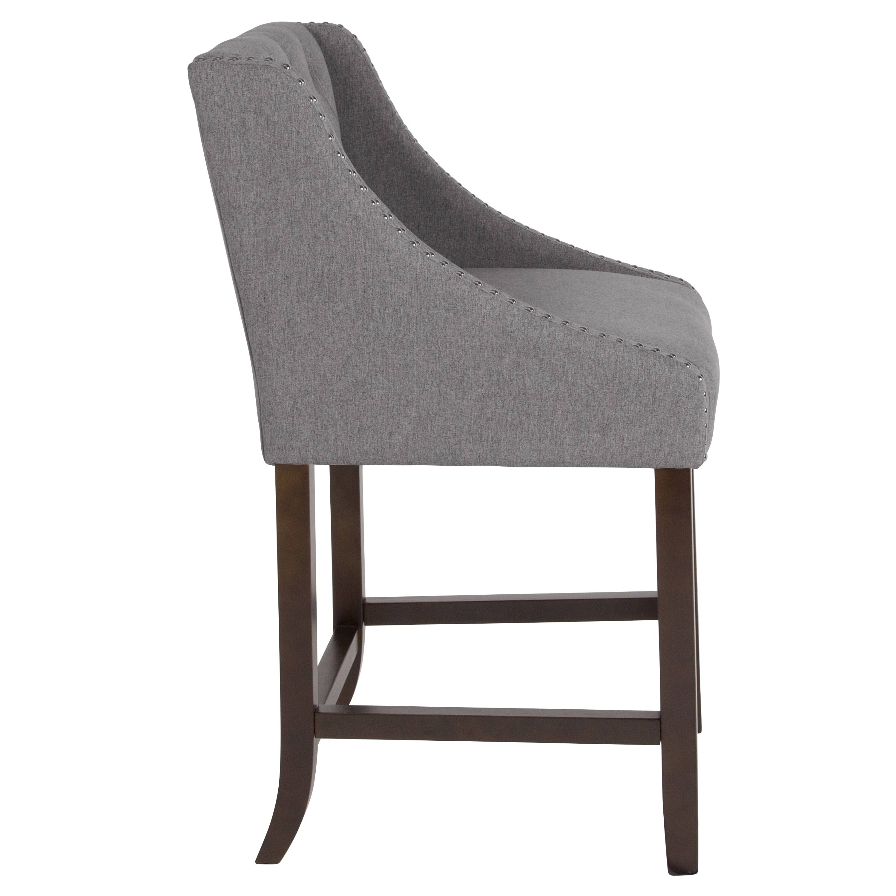 Lancaster Home 24-Inch Transitional Tufted Walnut Counter-Height Stool - Dark Grey Fabric