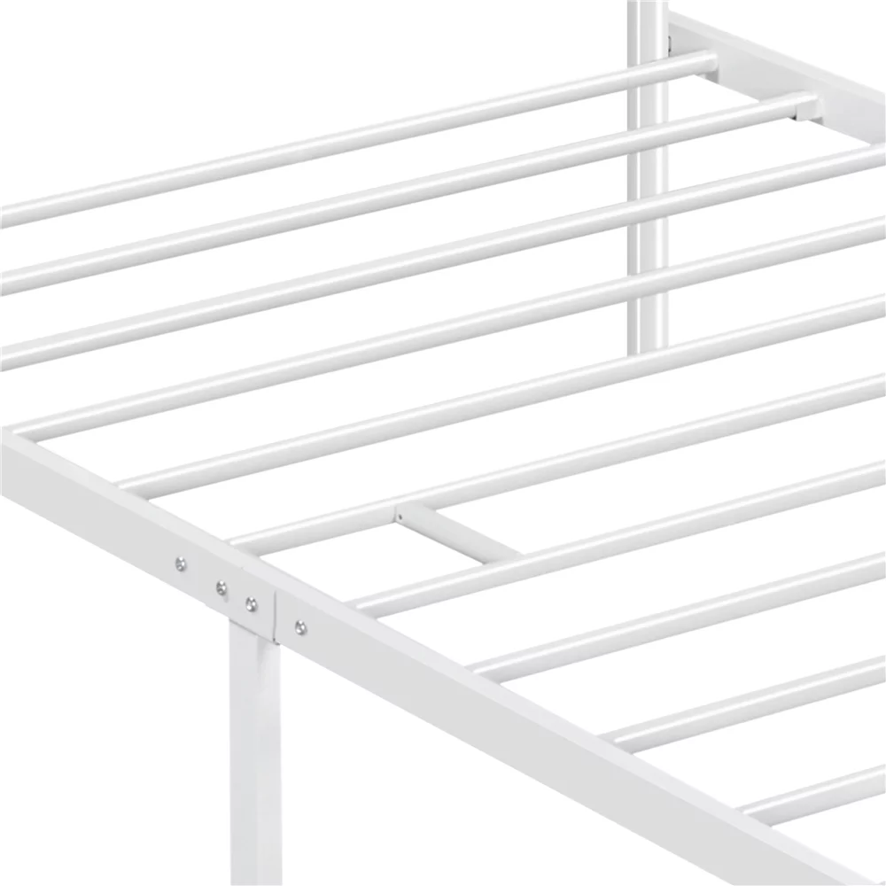 Easyfashion Juno Metal Canopy Bed Frame Four Poster Bed with Headboard and Footboard, White, Twin