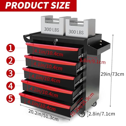 Rolling Tool Chest, Metal Tool Box with 5 Drawers