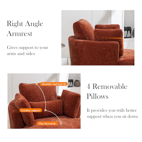 Aoiy & Wifon 42.2" W Oversized Swivel Barrel Chair with Ottoman, Upholstered Round Accent Chair with Storage Ottoman, Chenille, Beige