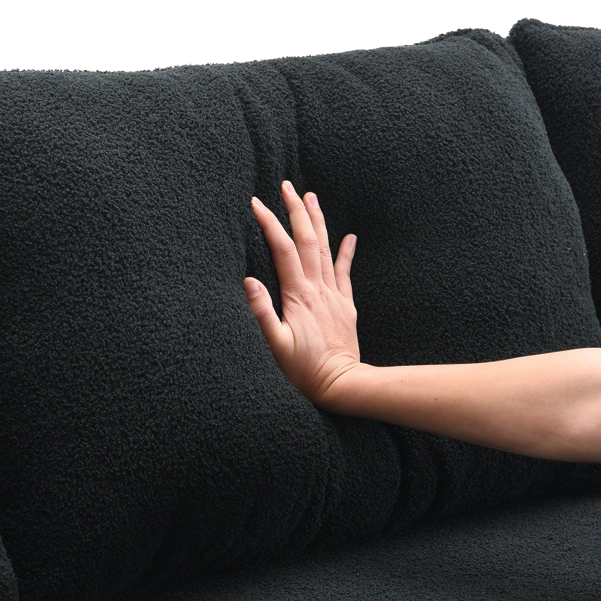 Fayen Velvet Sectional Sofa with Storage Ottoman - Black