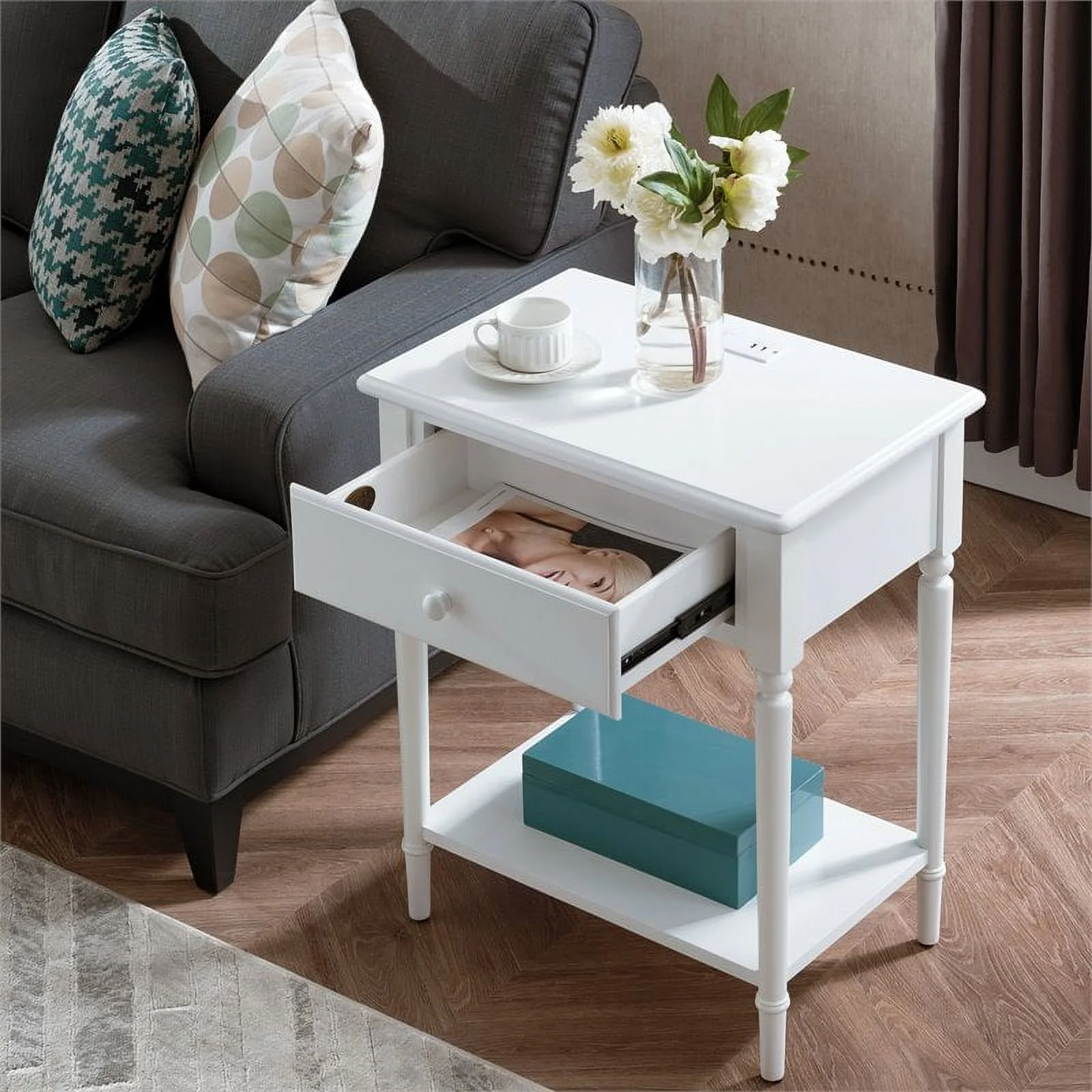 Home Square 2-Piece Furniture Coastal Notions Orchid White Nightstand Set