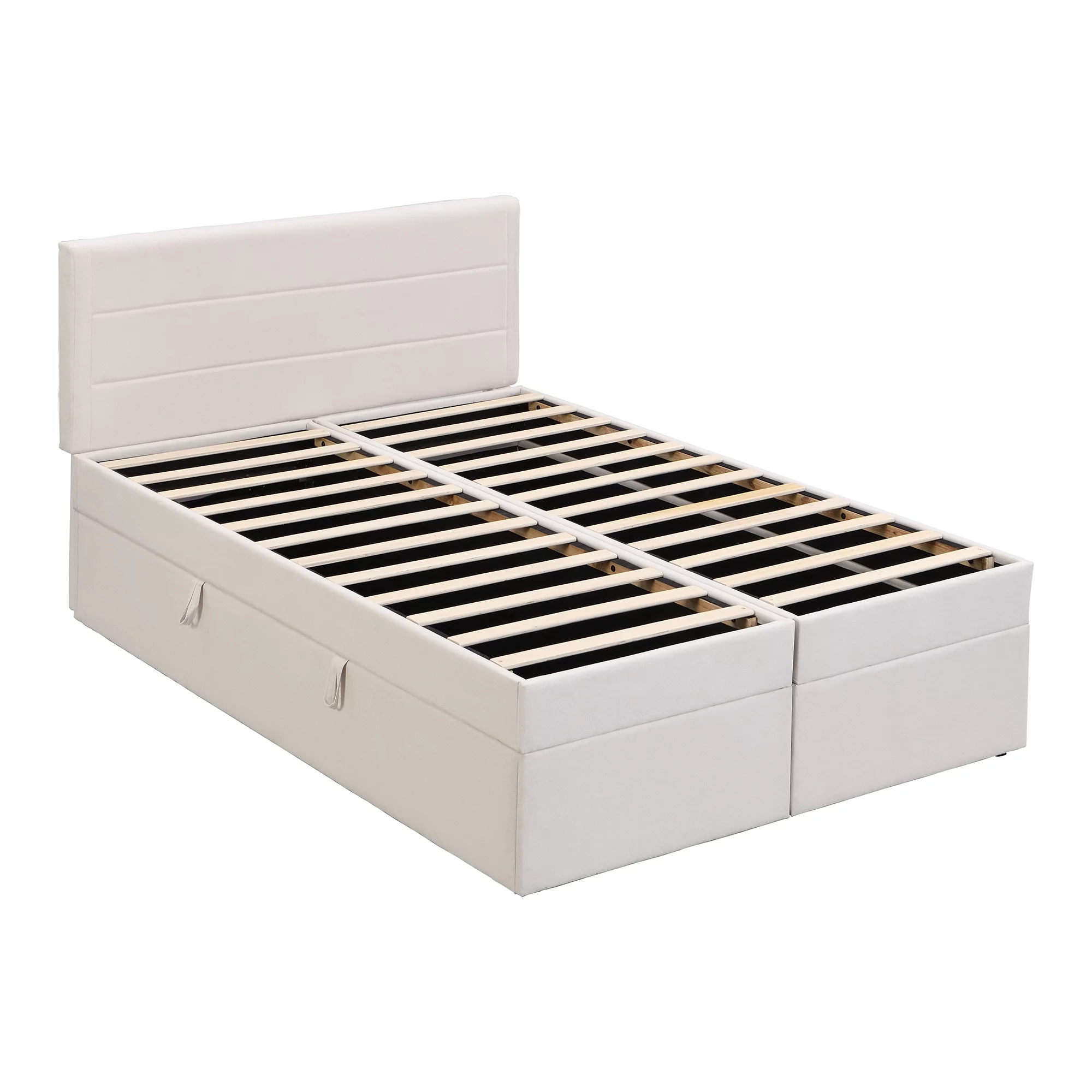 Euroco Full Size Lift-up Upholstery Platform Bed with Storage Underneath for Kids Teens Adults, Easy Open and Close for Storage, Beige