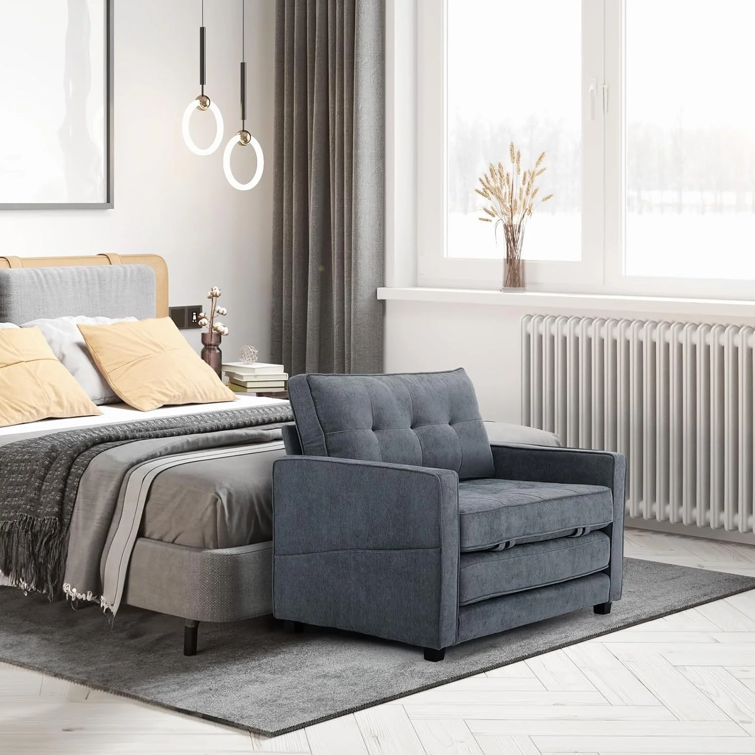 VINGLI Upgraded 64" W 84" L Full Size Futon Sofa Bed, 6" Thick Upholstery Chenille Loveseat Sofa Sleeper Pull Out Couch