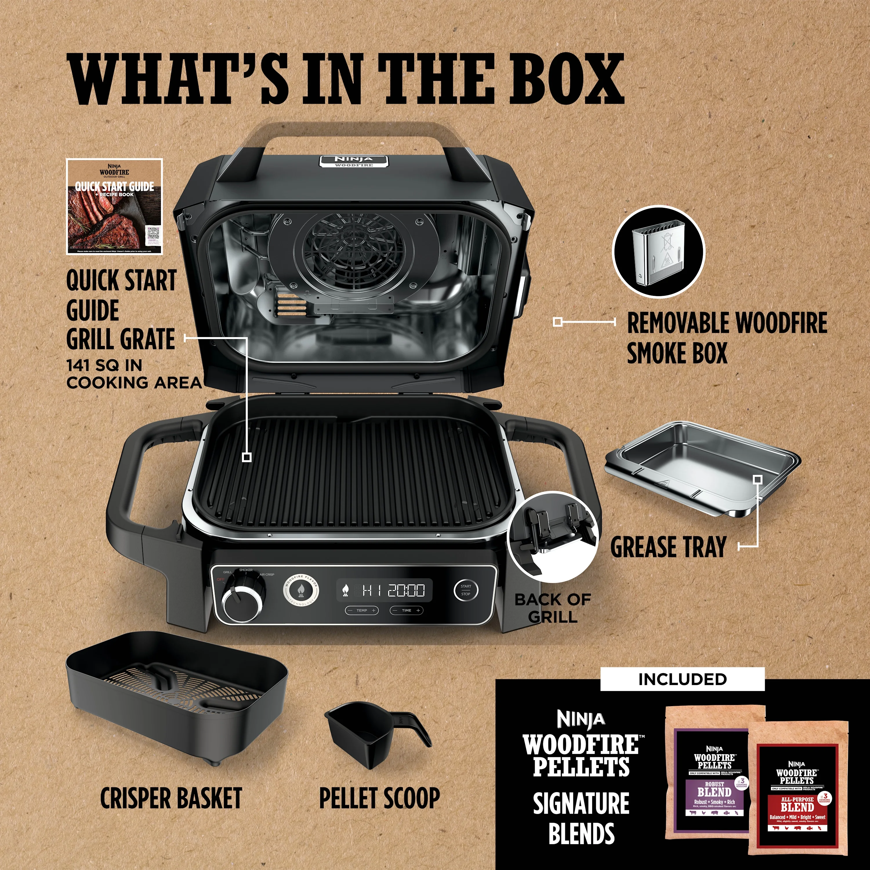 Ninja Woodfire 3-in-1 Outdoor Grill, Master Grill, BBQ Smoker, & Outdoor Air Fryer with Woodfire Technology, OG700