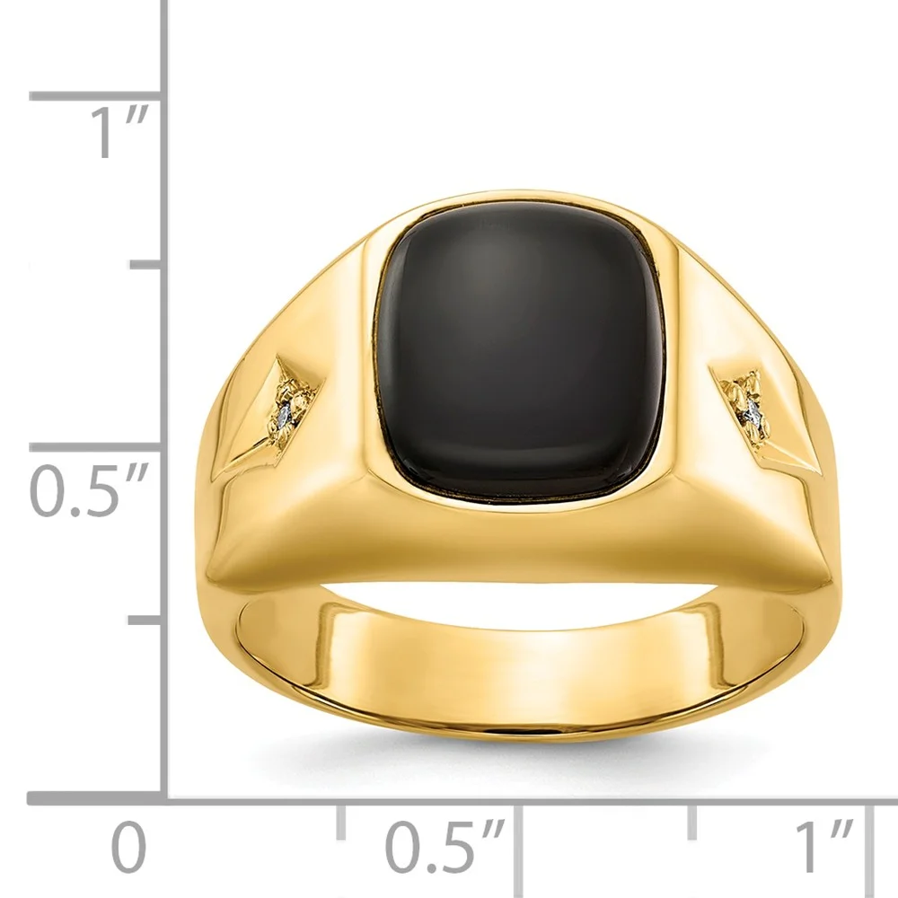 14K Yellow Gold Ring Band Men's Diamond Round Onyx Black