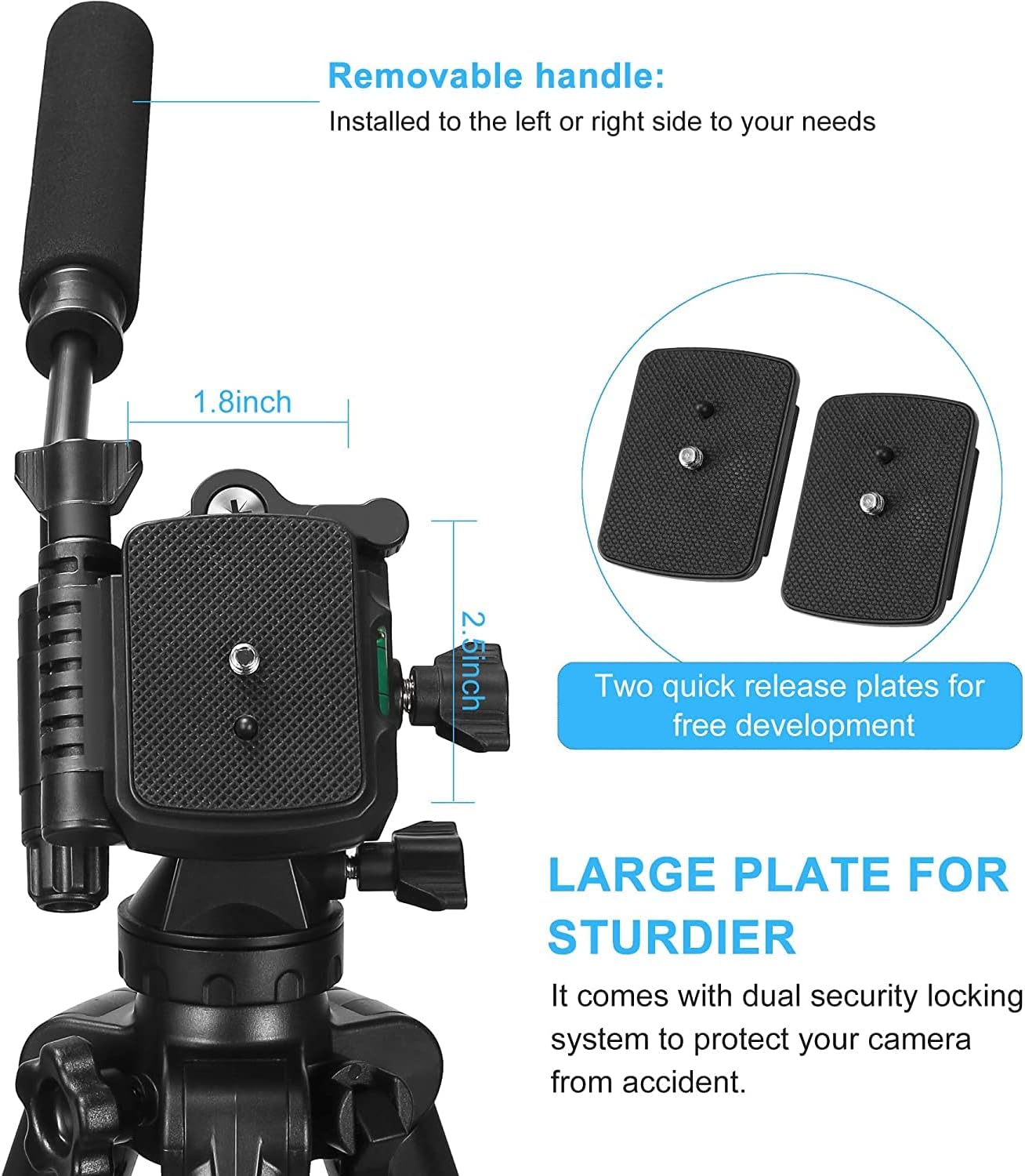 Tripod, 73 inch Tripod for Camera 15 lbs Loads with Fluid Head, 2 Quick Release Mounts and Tablet & Phone Mount Pack of 2