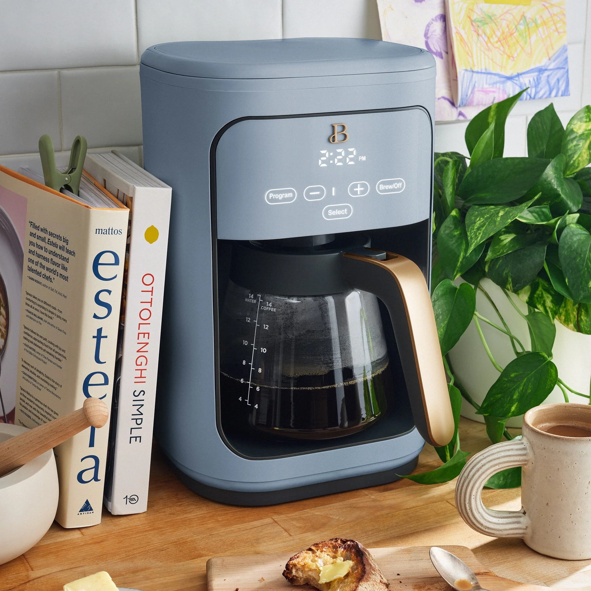 Beautiful 14-Cup Programmable Drip Coffee Maker with Touch-Activated Display, Rose by Drew Barrymore
