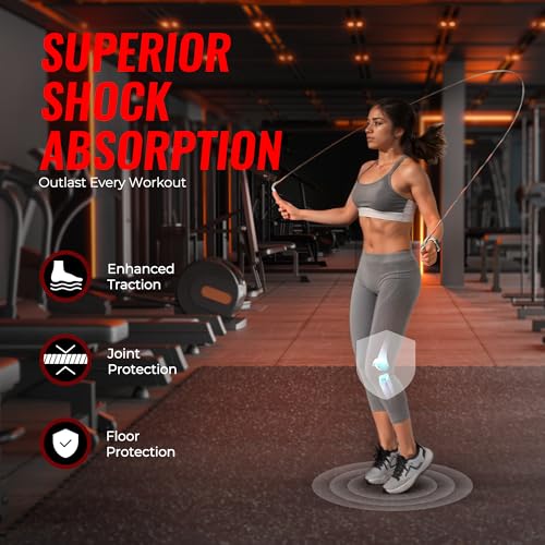 SUPERJARE 0.56'' Thick 24 Pcs 96 Sq Ft Rubber Top Exercise Equipment Mats, High Density EVA Foam Mats with Rubber Top
