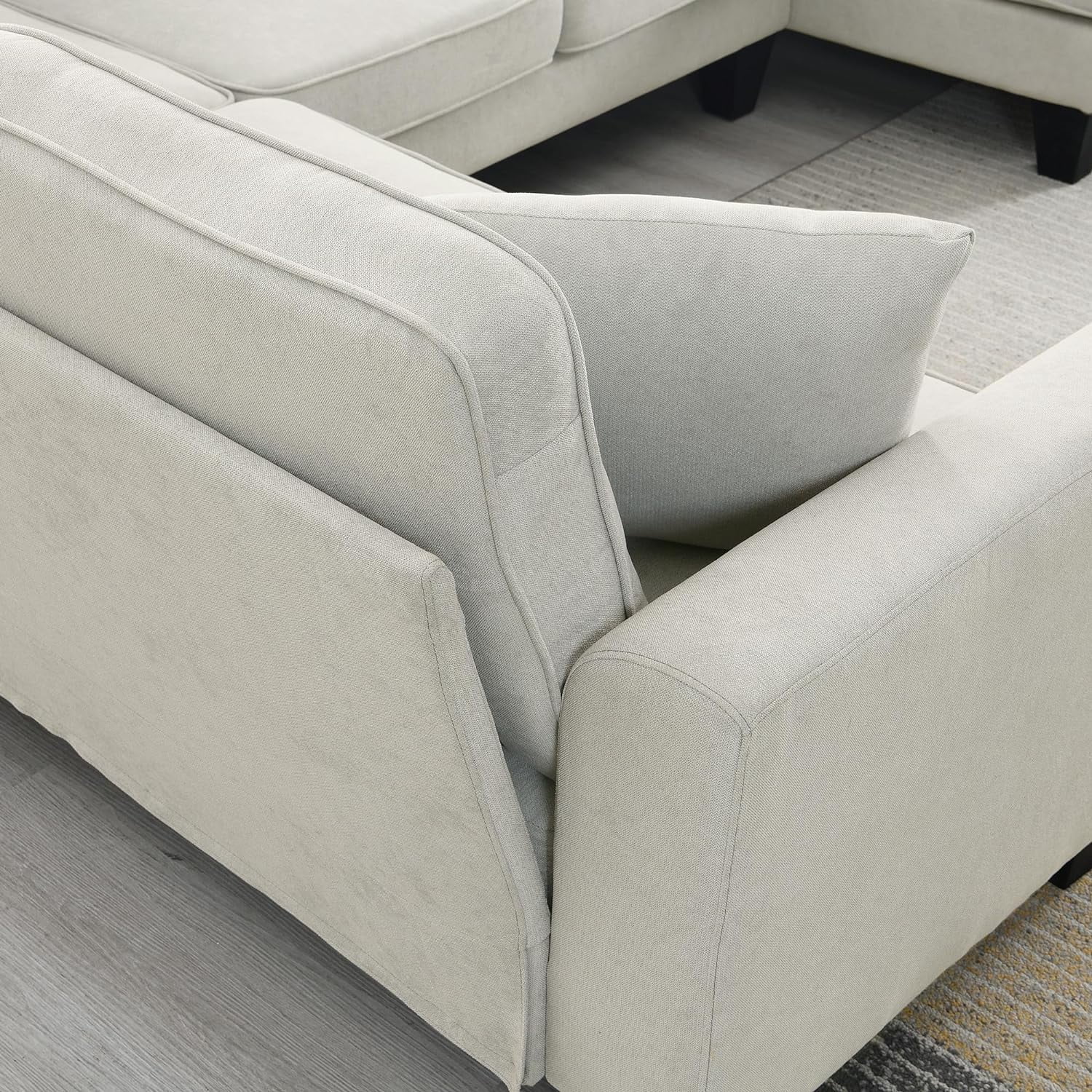 U Shape Sectional Sofa,7-Seat Fabric Sectional Sofa Set With 3 Pillows,Fabric Corner Couch With Backrest And Armrest For Living Room, Apartment