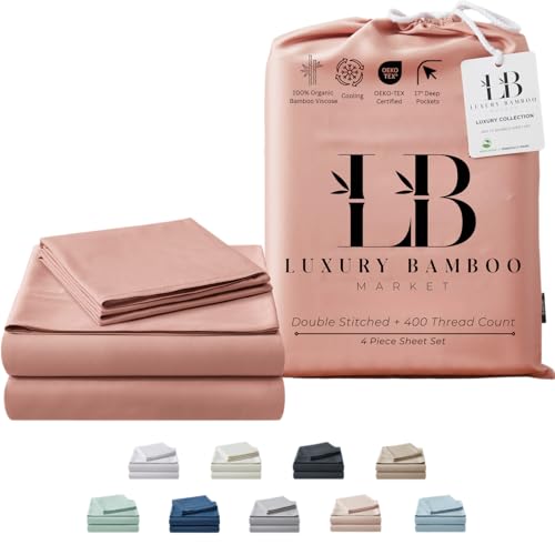 Luxury Bamboo Market | Queen Size Bed Sheet Set | 100% Viscose Made from Bamboo | Organically Grown | Ultra Soft | Cooling Sheets for Hot Sleepers |