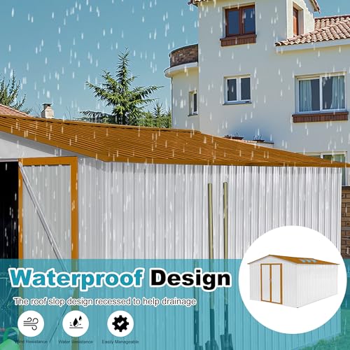8x6 FT Outdoor Storage Shed, Metal Tool Shed with Lockable Doors, Peaked Roof & Frame Floor