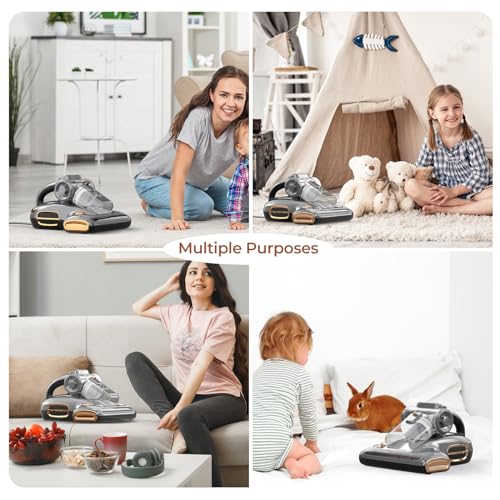T600 Bed Vacuum Cleaner with UV-C Light, 15Kpa Suction 700W Powerful Double Cup Handheld Vacuums, Mattress Vacuum Cleaner with Smart Dust Sensor