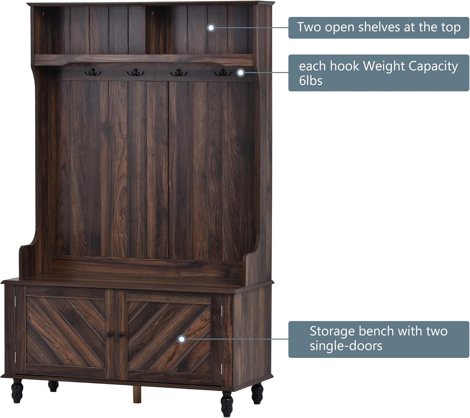 Modern 40" 3-in-1 Design Hall Tree with 4 Hooks and Coat Hanger, Entryway Bench with Storage for Living Room, Hallway, Entrance, Brown