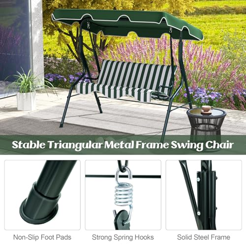 Tangkula 3 Person Porch Swing, Patio with Removable Cushion & Powder-Coated Steel Frame, Outdoor Swing with Canopy for Porch, Backyard, Garden