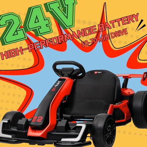 KerryYoo K61 Go Kart Electric Drift Kart Car with Length Adjustable Seat, 24V Outdoor Ride on Toy with 4 Speed Mode