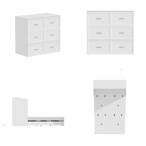 Twin Size Murphy Bed with Built-in Charging Station, 2-in-1 Bed Chest with Large Drawer