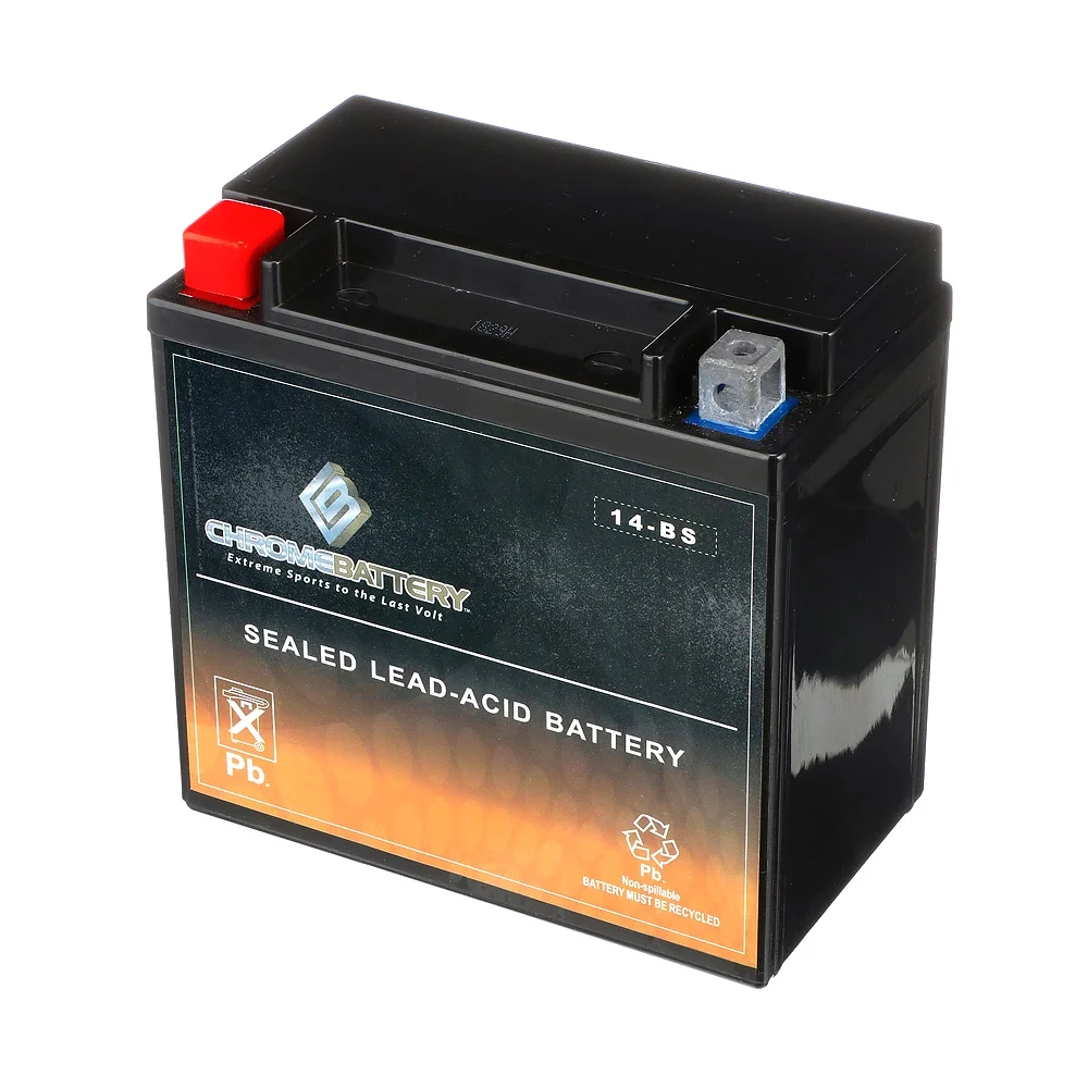 Chrome Battery YTX14-BS (14-BS 12 Volt,12 Ah, 200 CCA) Motorcycle Battery for Kawasaki 1100cc Zx1100-d Ninja Zx-11 1995