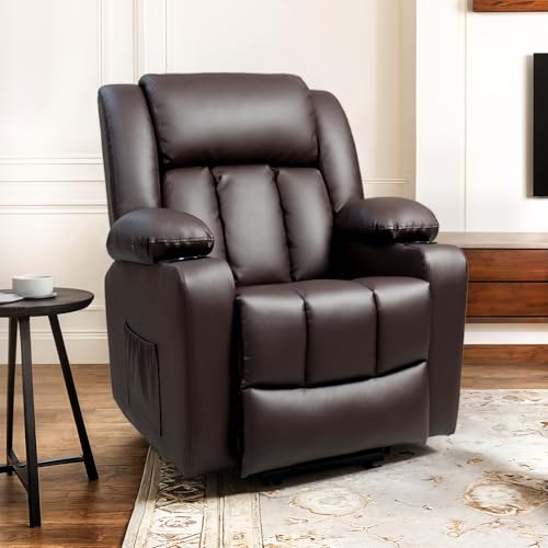FLEXISPOT XL31 Power Lift Recliner Chair for Elderly, Electric Lift Chair with Massage & Heat, PU Leather Reclining Sofa w/Cup Holders