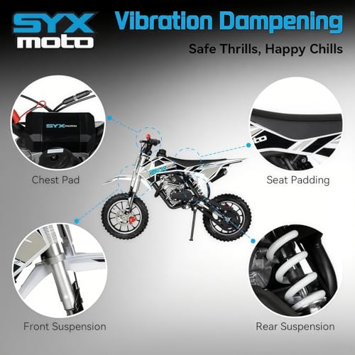 SYX MOTO 60cc Dirt Bike, Gas Powered 4-Stroke Mini Motocross Motorcycle, Dirtbike for 8-14, Off-Road Pull Start Pit Bike with Speeds up to 22 MPH