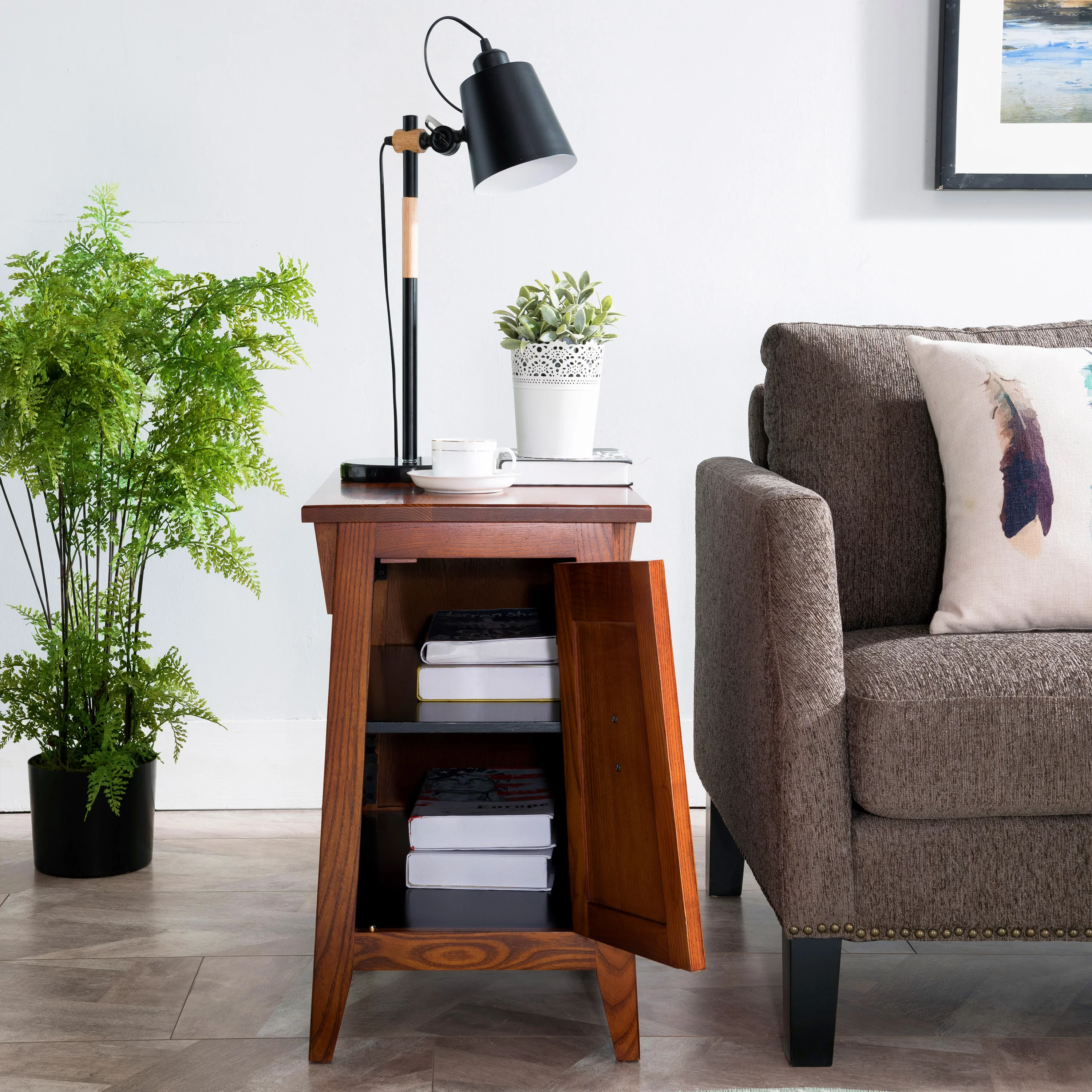 Leick Home 10032-RS Mission Cabinet End Table, Made with Solid Wood, Side Table for Living Room, Bedroom and Printer Stand, Russet Finish
