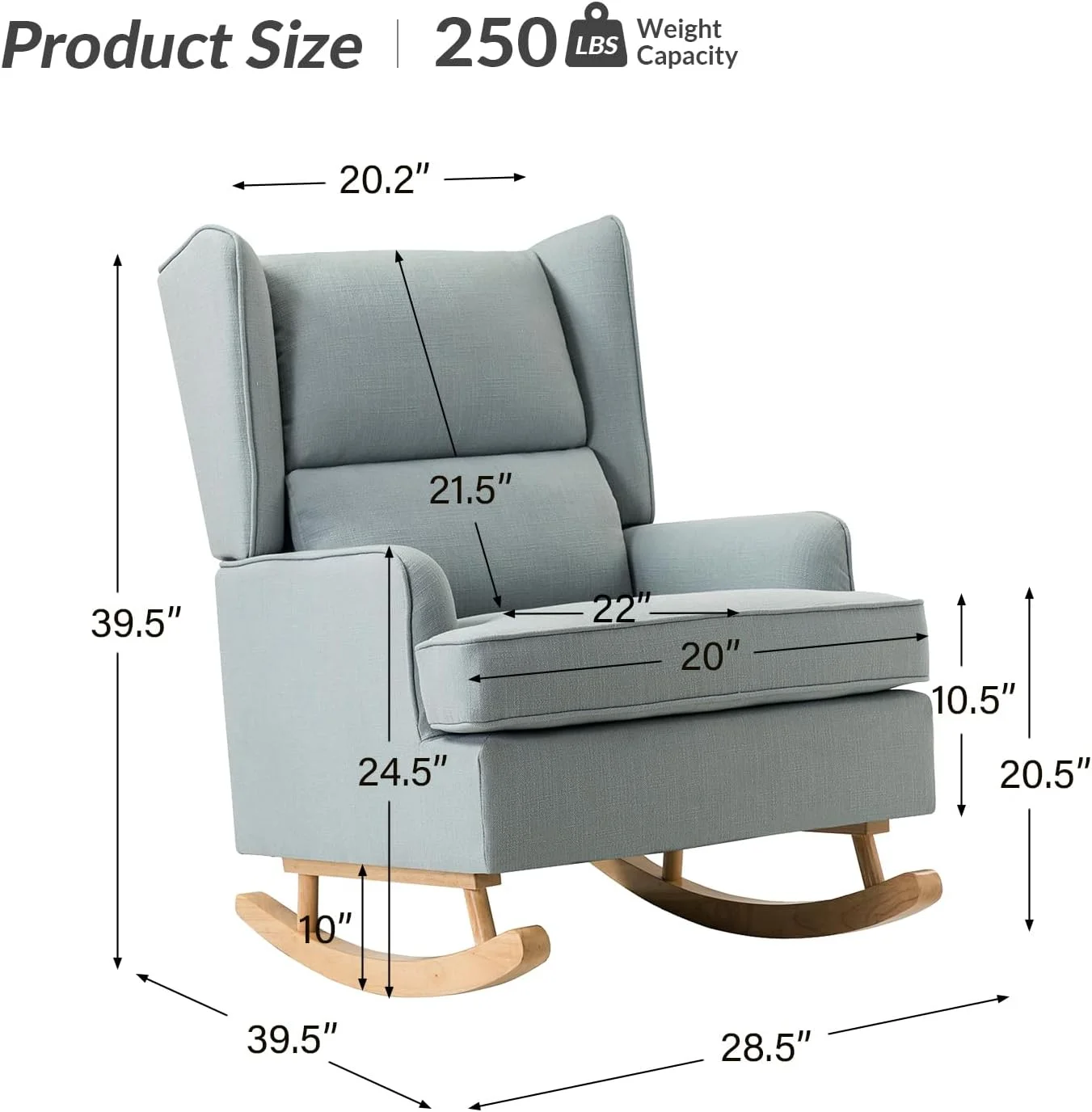 Modern Accent Rocking Chair Tufted Upholstered Linen Wingback For Nursery, Comfy Living Room Lounge Armchair